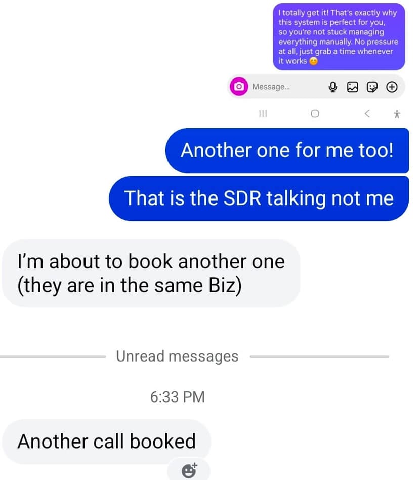 Client conversation showing qualified lead engagement via Instagram DM